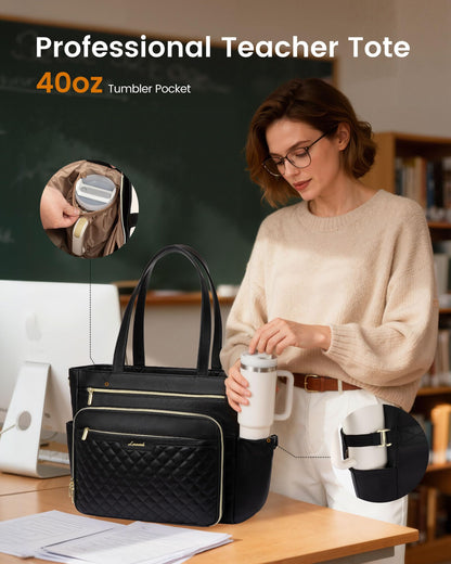 Teacher Tote Bag with Accordion File Pocket