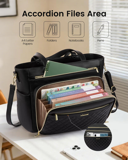 Teacher Tote Bag with Accordion File Pocket