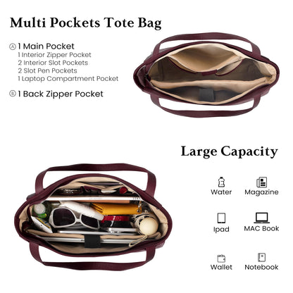 Genuine Leather Zipper Tote Bag for Women