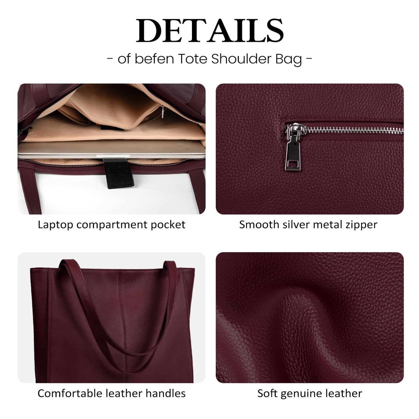 Genuine Leather Zipper Tote Bag for Women