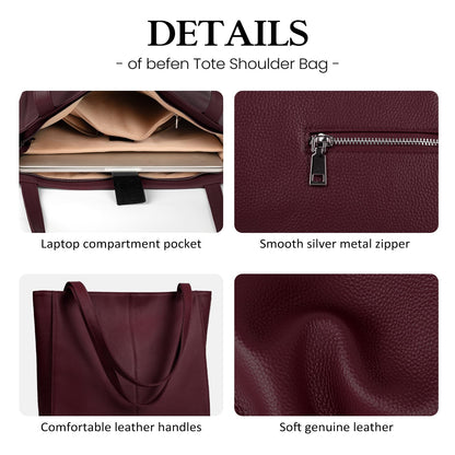 Genuine Leather Zipper Tote Bag for Women