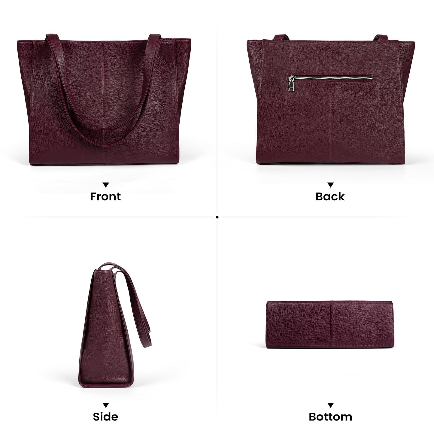Genuine Leather Zipper Tote Bag for Women
