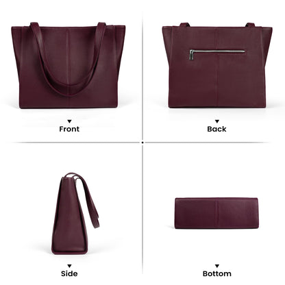 Genuine Leather Zipper Tote Bag for Women