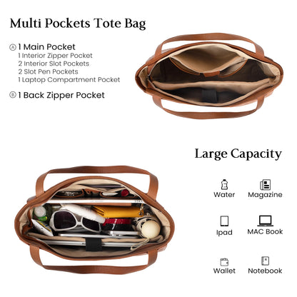 Genuine Leather Zipper Tote Bag
