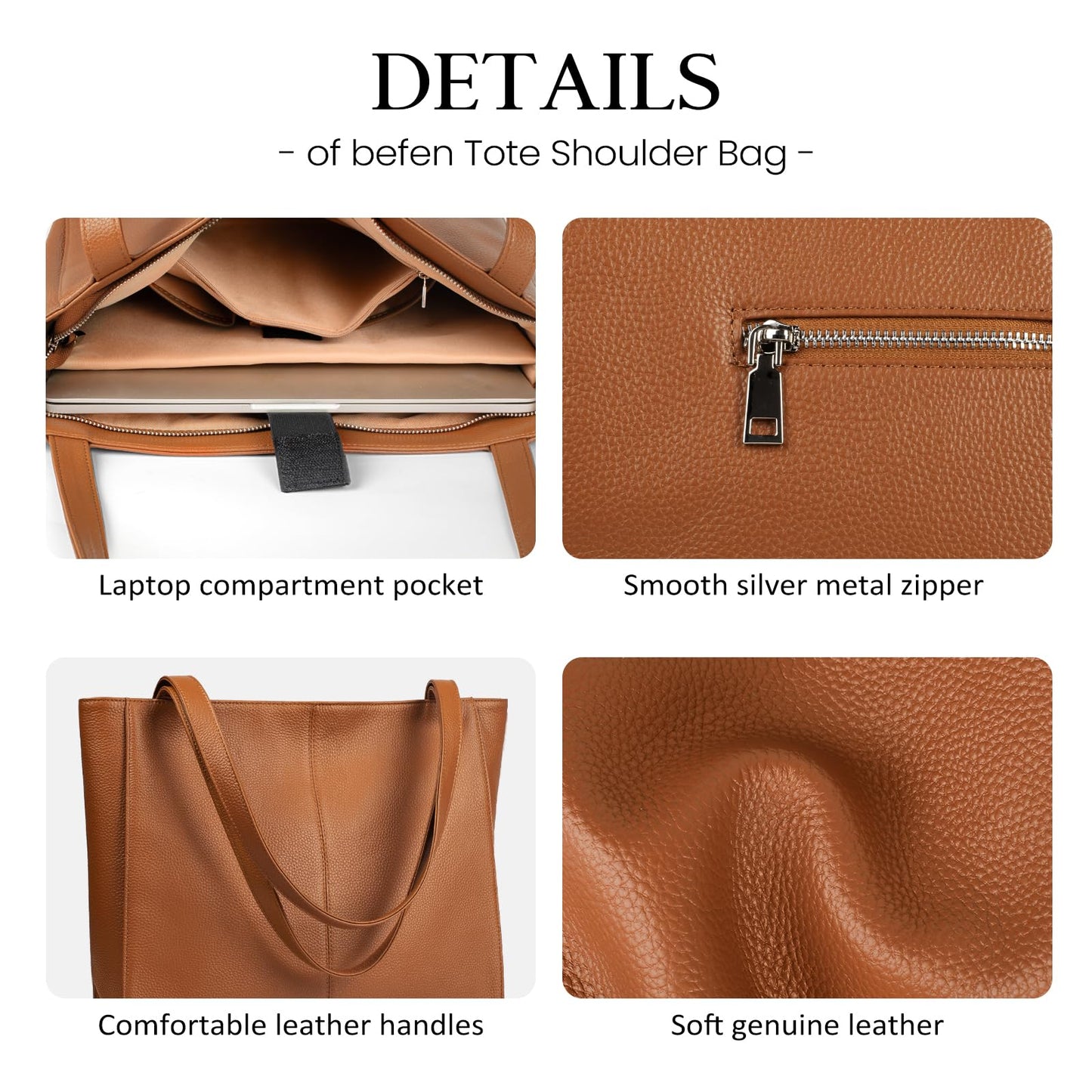 Genuine Leather Zipper Tote Bag