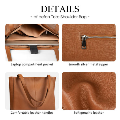 Genuine Leather Zipper Tote Bag