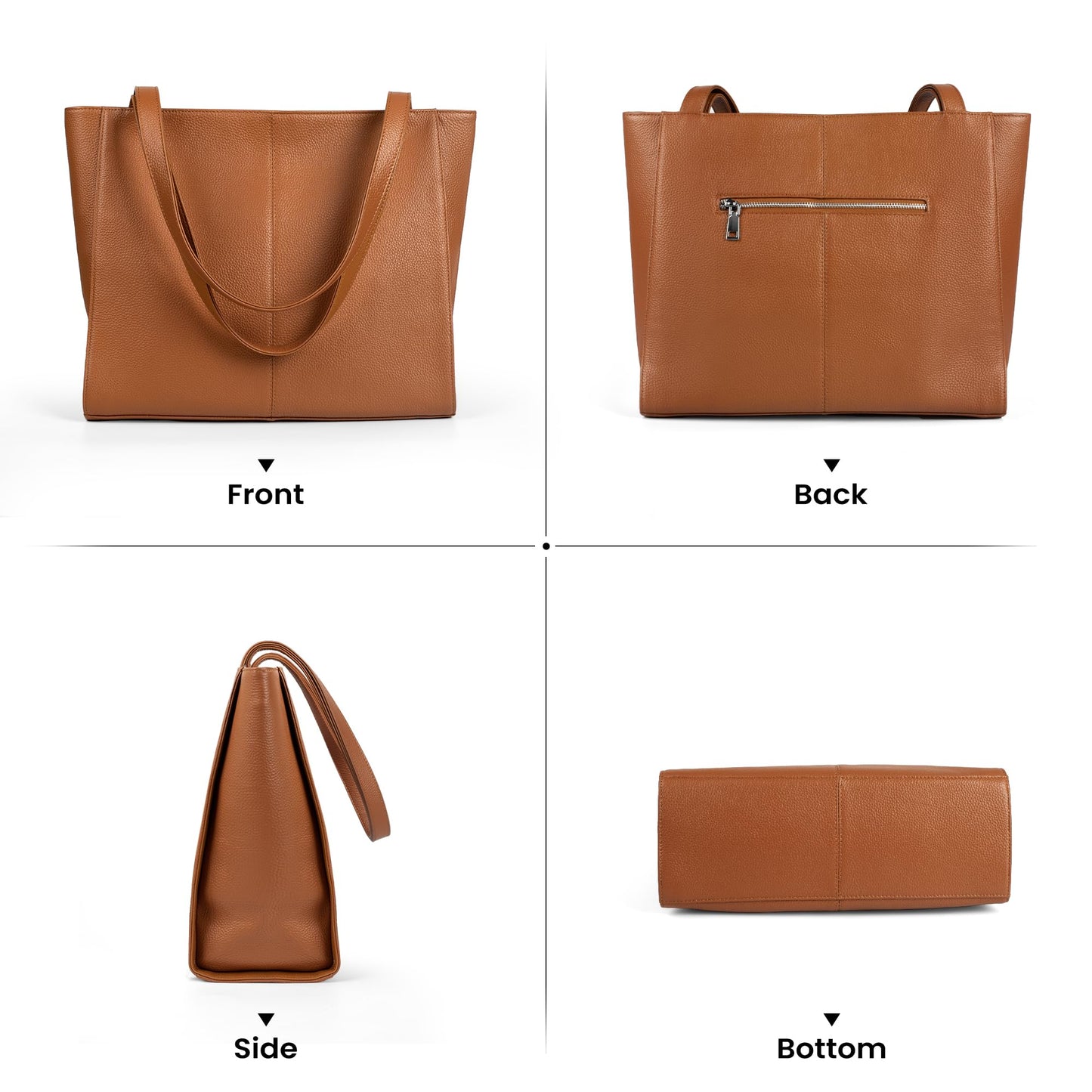 Genuine Leather Zipper Tote Bag