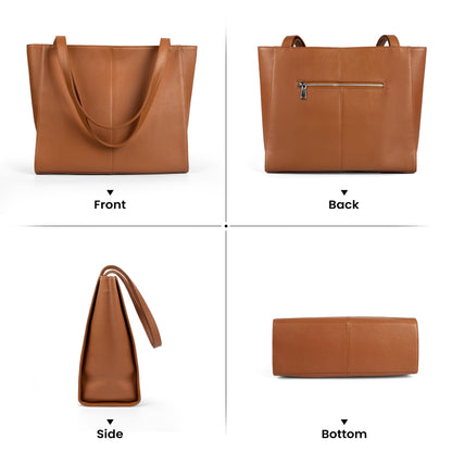 Genuine Leather Zipper Tote Bag