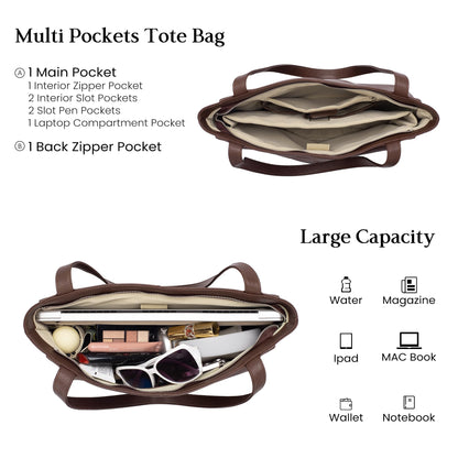 Genuine Leather Zipper Tote Bag
