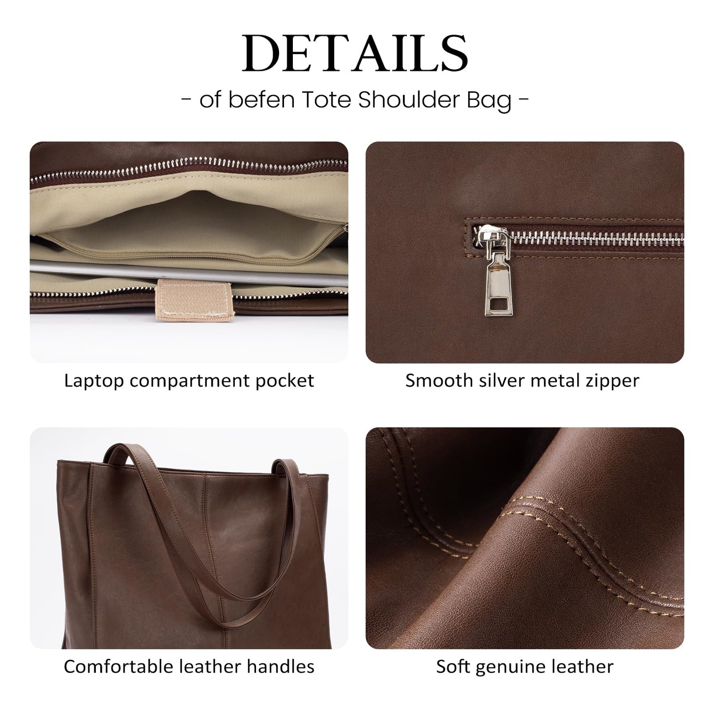 Genuine Leather Zipper Tote Bag