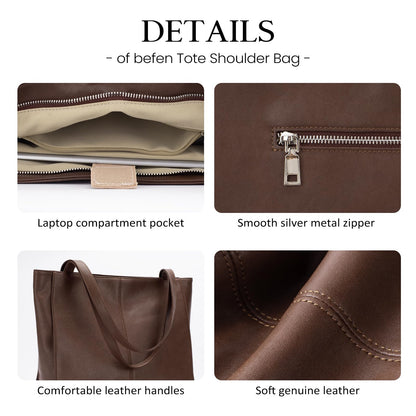 Genuine Leather Zipper Tote Bag