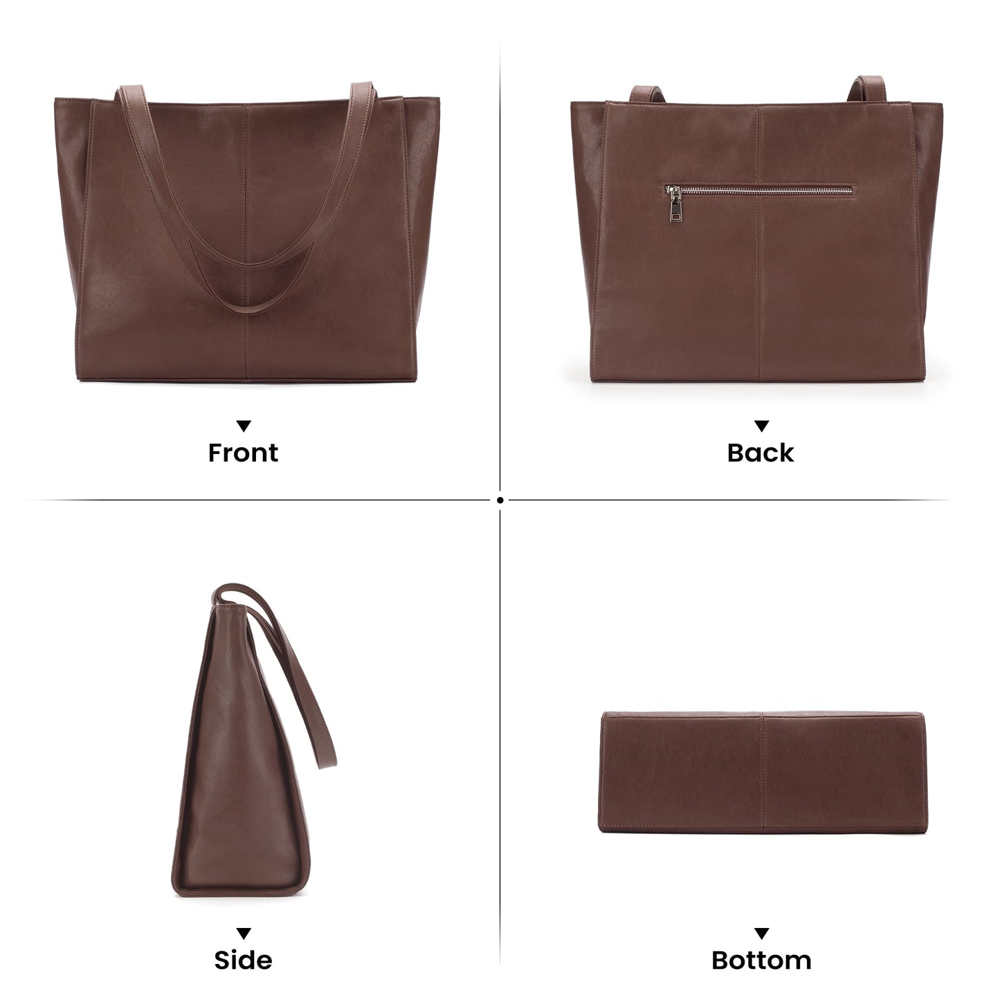 Genuine Leather Zipper Tote Bag