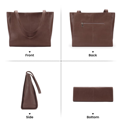 Genuine Leather Zipper Tote Bag