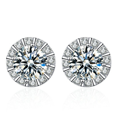 Silver Round Wrapped Moissanite Earrings 50 Cent Earrings