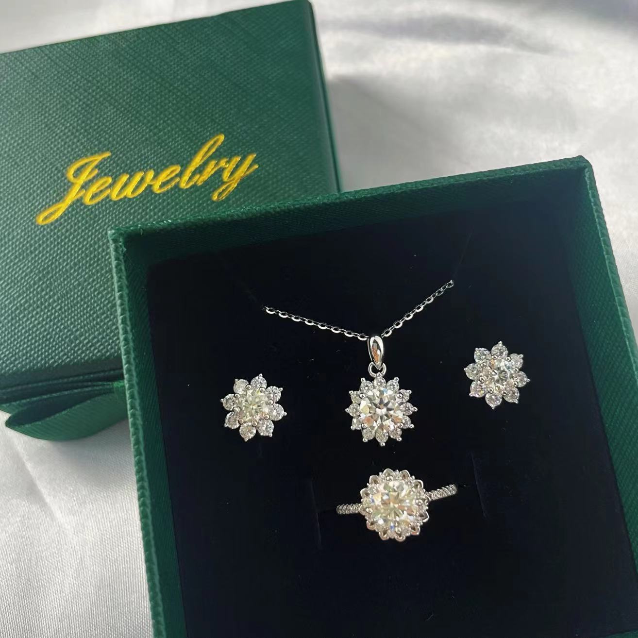 Sunflower moissanite Set RIng/Necklace/Earring S925