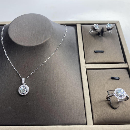 Moissanite Necklace, Ring, and Earrings Set