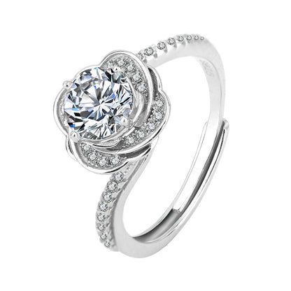 JSpearls Rose Flower Moissanite Ring 925 Silver