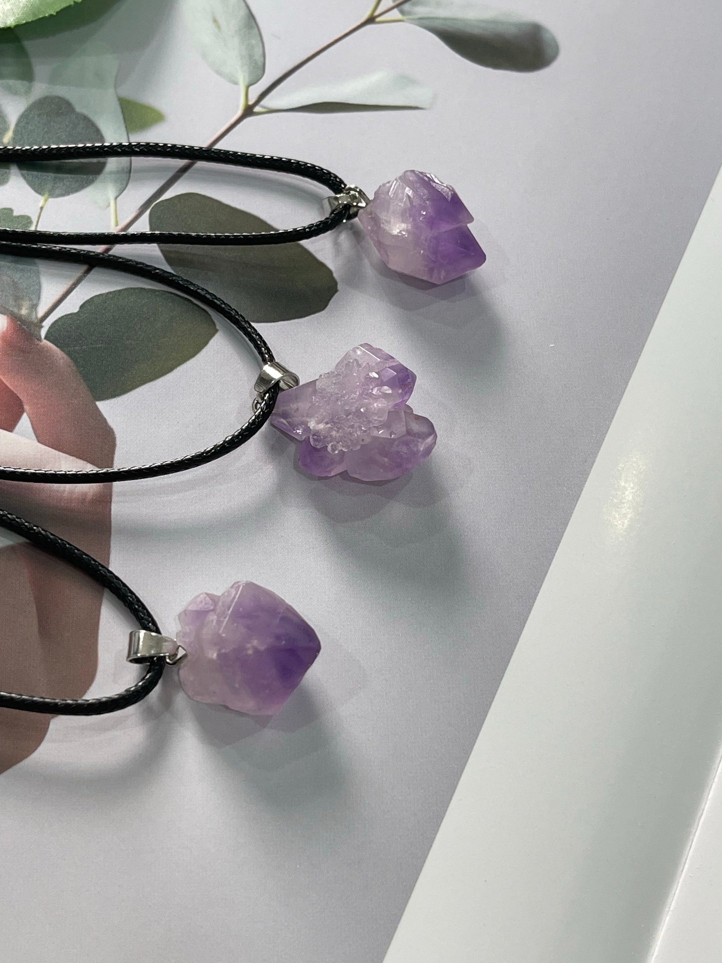 Rough Amethyst Raw Crystal Pendant Necklace for Anxiety