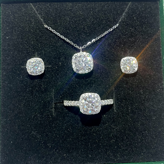 Square Design Set S925 Moissanite Ring/Necklace/Earring