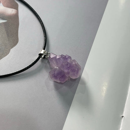 Rough Amethyst Raw Crystal Pendant Necklace for Anxiety